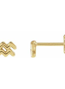 14K Yellow Gold Aquarius Zodiac Earrings
