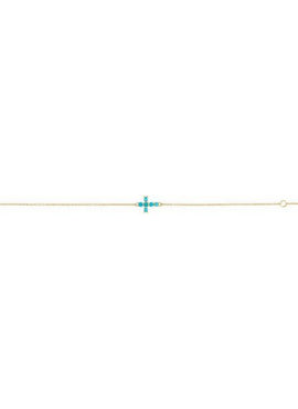 Sterling Silver Natural Turquoise Sideways Cross 6 1/2-7 1/2