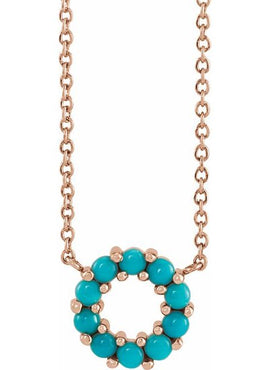 14K Rose Gold Natural Turquoise Circle Cabochon 18