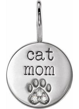 14K Rose Gold .01 CTW Natural Diamond Engraved Dog Mom Paw Print Charm/Pendant