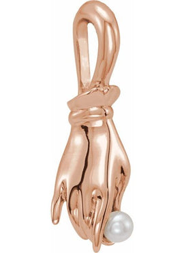 Platinum Cultured White Seed Pearl Buddha Hand Pendant