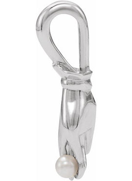 Platinum Cultured White Seed Pearl Buddha Hand Pendant