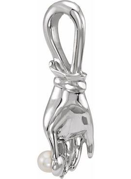 Platinum Cultured White Seed Pearl Buddha Hand Pendant