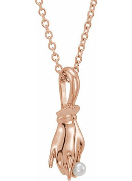 Platinum Cultured White Seed Pearl Buddha Hand Pendant