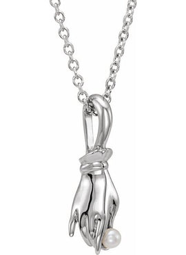 Platinum Cultured White Seed Pearl Buddha Hand Pendant