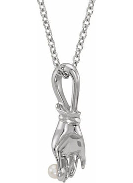 Platinum Cultured White Seed Pearl Buddha Hand Pendant