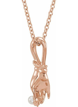 Platinum Cultured White Seed Pearl Buddha Hand Pendant
