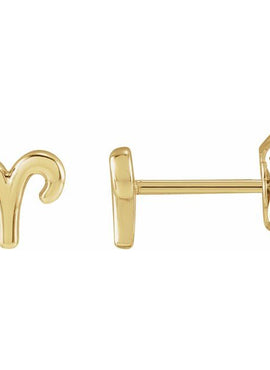 14K Yellow Gold Aquarius Zodiac Earrings
