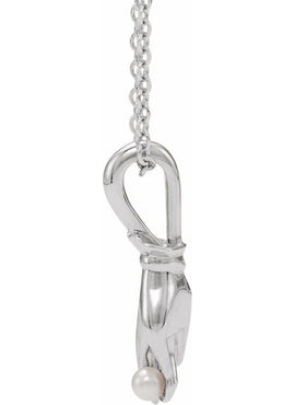 Platinum Cultured White Seed Pearl Buddha Hand Pendant