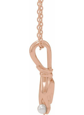Platinum Cultured White Seed Pearl Buddha Hand Pendant