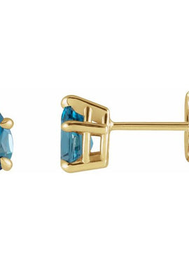 14K White Gold Natural London Blue Topaz 5-Prong Claw Stud Earrings