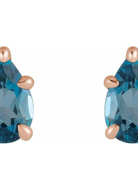 14K White Gold Natural London Blue Topaz 5-Prong Claw Stud Earrings