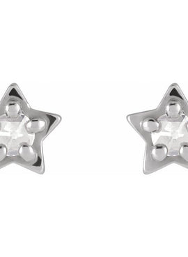 14K White Gold Natural White Opal Petite Star Earrings