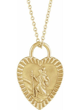 14K Rose Gold St. Christopher Heart Medal Pendant