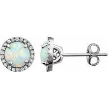 Load image into Gallery viewer, Created Opal &amp; 1/8 CTW Diamond Earrings
