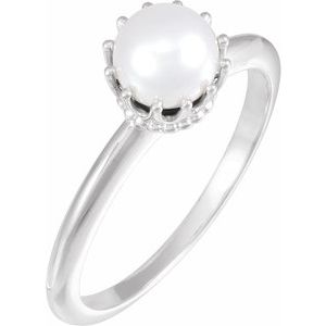 Sterling Silver Cultured White Freshwater Pearl Crown Ring