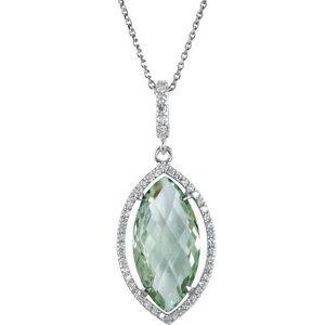 Green Quartz & 1/4 CTW Diamond Halo-Style 18