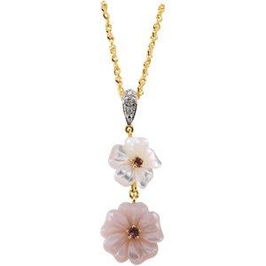 Pink Tourmaline, Mother of Pearl & .005 CTW Diamond Flower 18