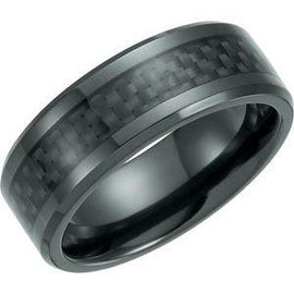 Black Titanium 8 mm Beveled-Edge Band with Black Carbon Fiber Inlay
