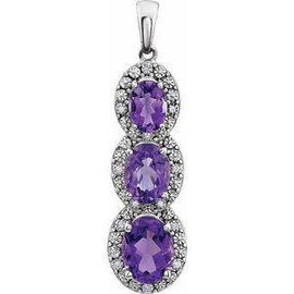 Amethyst & .04 CTW Diamond Three-Stone Pendant