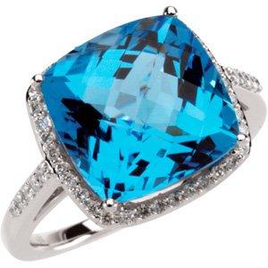 Swiss Blue Topaz & 1/4 CTW Diamond Ring
