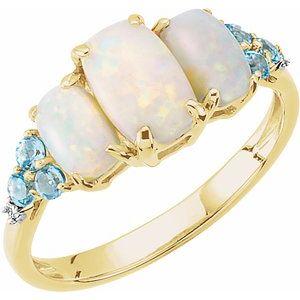 Opal, Swiss Blue Topaz, & .012 Diamond Ring