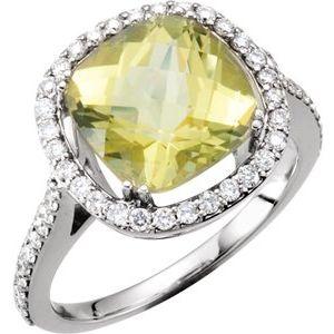 1/2 CTW Diamond & 10x10 mm Lemon Quartz Ring