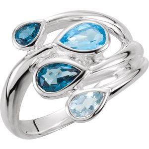 Sky Blue Topaz, London Blue & Swiss Blue Bypass Ring