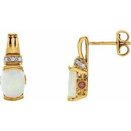 Opal, Pink Tourmaline & .05 CTW Diamond Earrings