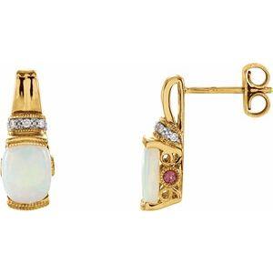 Opal, Pink Tourmaline & .05 CTW Diamond Earrings