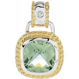 Green Quartz & .04 CTW Diamond Pendant