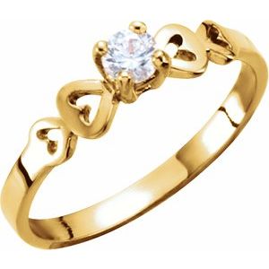 3 mm Round Cubic Zirconia Youth Heart Ring