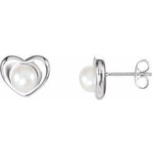 Freshwater Cultured Pearl Heart Earrings