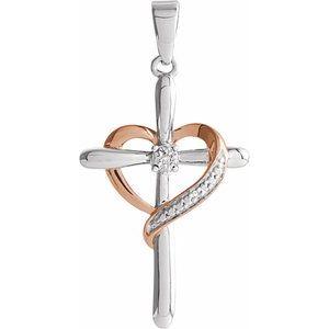 31x15.7 mm Diamond Heart Cross Pendant