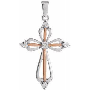 32x17 mm Diamond Cross Pendant with Rose Gold Plating