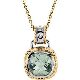 Green Quartz & .04 CTW Diamond Pendant
