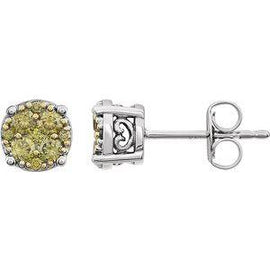 3/8 CTW Yellow Diamond Cluster Earrings