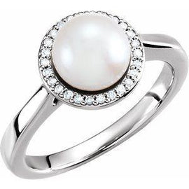 Freshwater Cultured Pearl & .08 CTW Diamond Halo-Style Ring