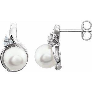 8-8.5 mm Freshwater Pearl & .08 CTW Diamond Earrings