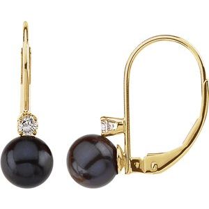 Akoya Cultured Pearl & 1/10 CTW Diamond Lever Back Earrings