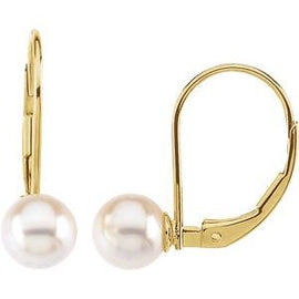 6 mm Round Akoya Cultured Pearl Lever Back Earrings