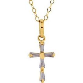 3x1.5 mm Tapered Baguette Cubic Zirconia Youth Cross 15