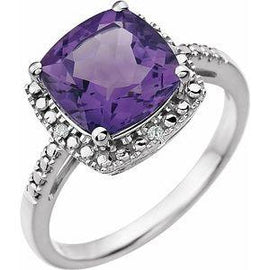 Amethyst & .03 CTW Diamond Ring