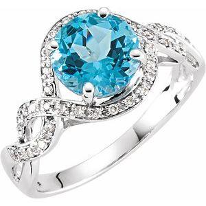 Swiss Blue Topaz & 1/6 CTW Diamond Ring