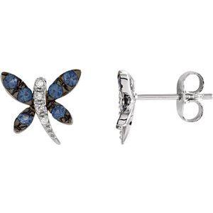 Blue Sapphire & .04 CTW Diamond Dragonfly Earrings