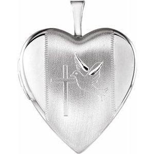 21.6x19.6 mm Heart Locket with Cross & Dove