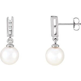 Akoya Cultured Pearl & 1/8 CTW Diamond Earrings