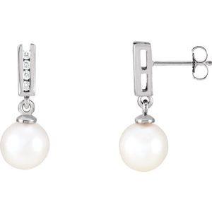 Akoya Cultured Pearl & 1/8 CTW Diamond Earrings