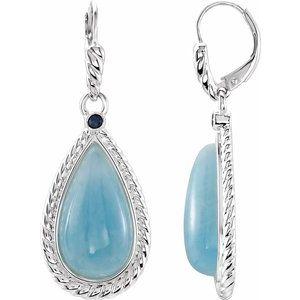 Milky Aquamarine & Blue Sapphire Earrings