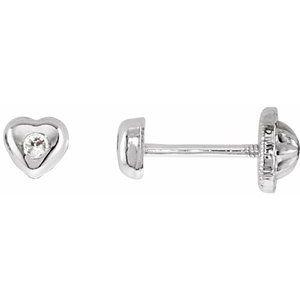 1.5 mm Round Cubic Zirconia Youth Heart Earrings